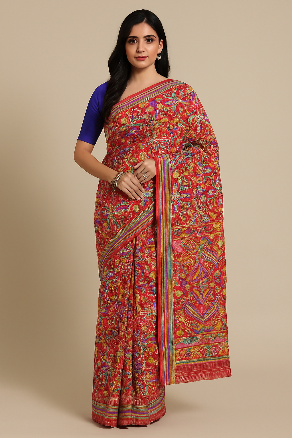 Shop Multi Color Kantha Stitch Sarees Online and Embrace Handcrafted Heritage