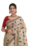 Epic Pattern Tussar Silk Kantha Stitch Saree 7804