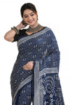 Navy Blue Kantha Stich Saree 7916
