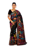 Handcrafted Kantha Stitch saree with intricate designs