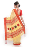 Red and Yellow pure cotton saree for Puja